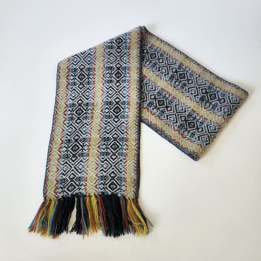 Ruashka Fringed Alpaca Wool Blend Rectangle Scarf Hand Loomed Geometric Pattern